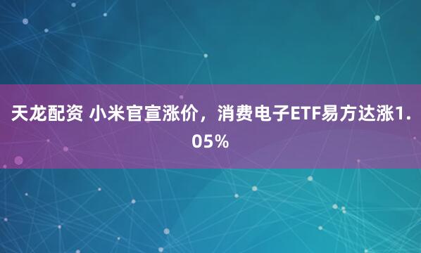 天龙配资 小米官宣涨价，消费电子ETF易方达涨1.05%